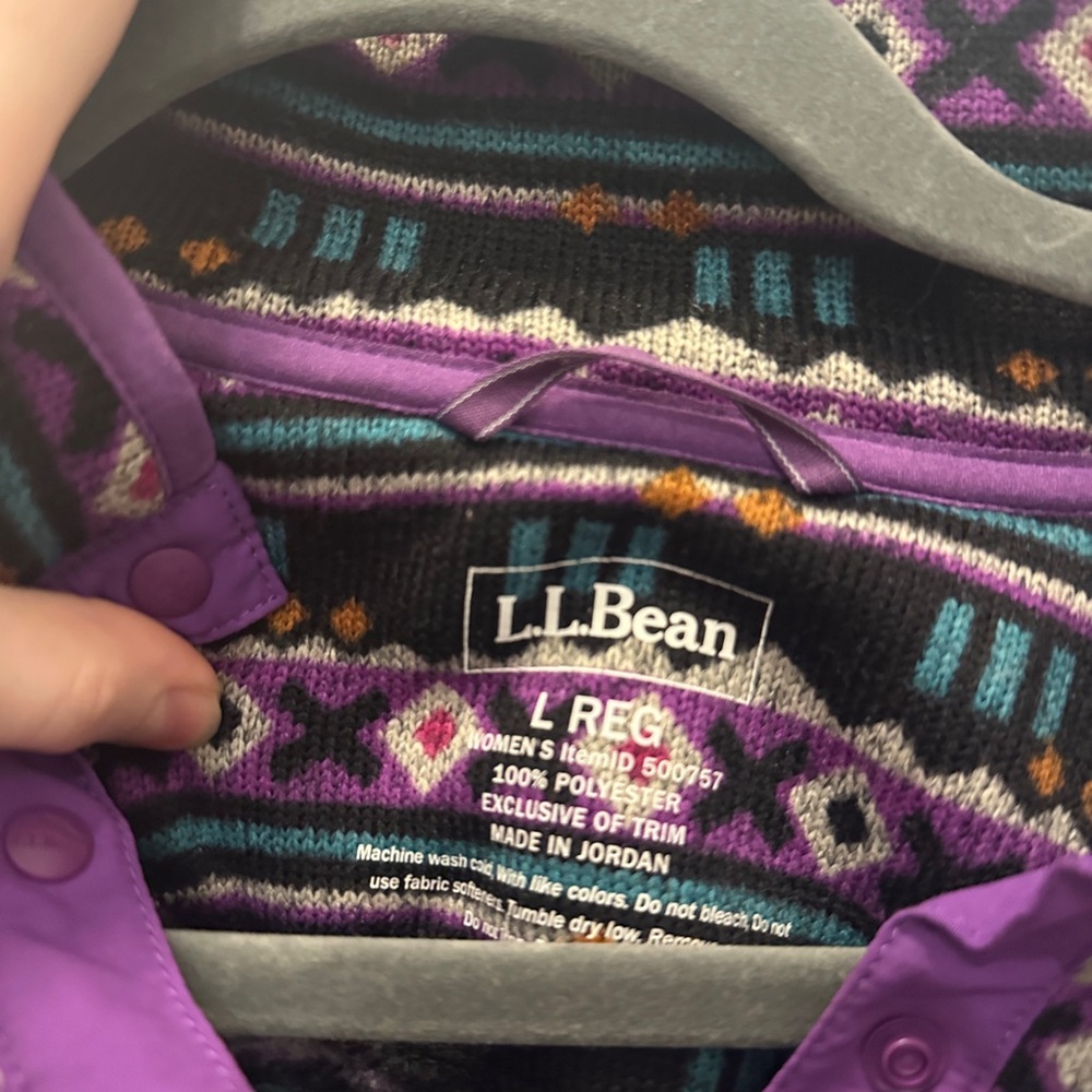 VINTAGE L.L. Bean Multicolor Patterned Fleece Quarter Snap - Picture 3 of 4